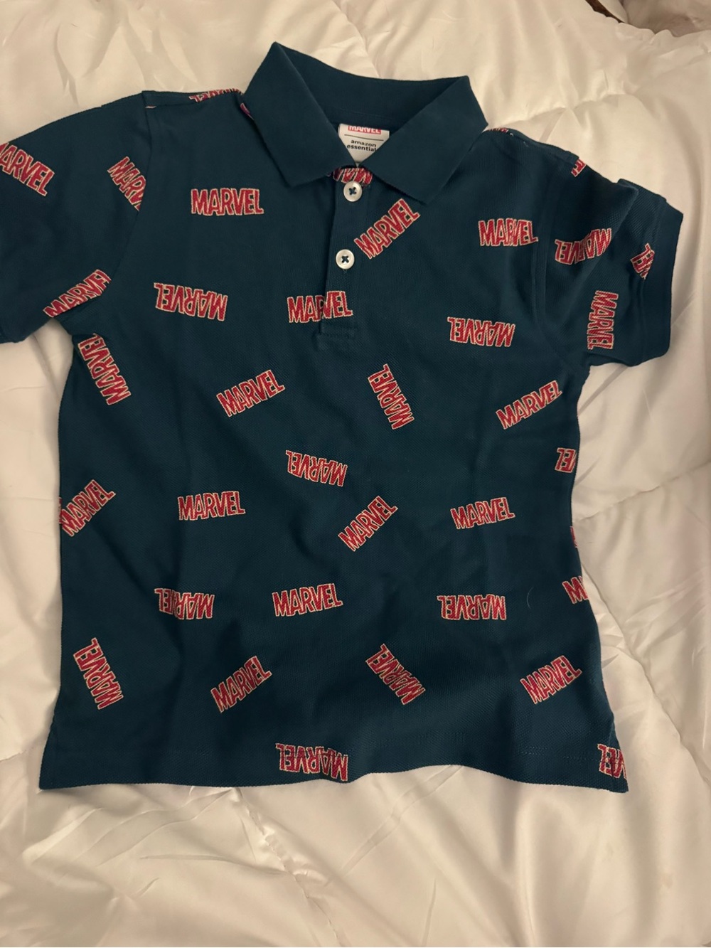Marvel Boys Teal Polo with Red Logo Print